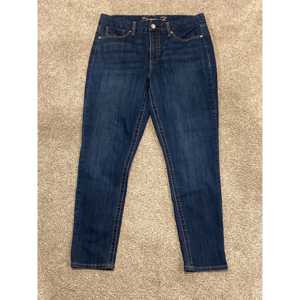 Seven7 Jeans Womens 16 Blue Tummy‎ Less High Rise Skinny Stretch Dark Wash Denim